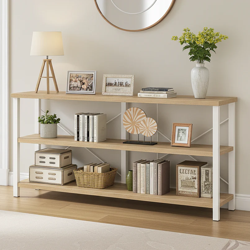 Serenity Industrial Console Table Bookcase TV Stand Storage Shelf Unit (Coastal Oak)