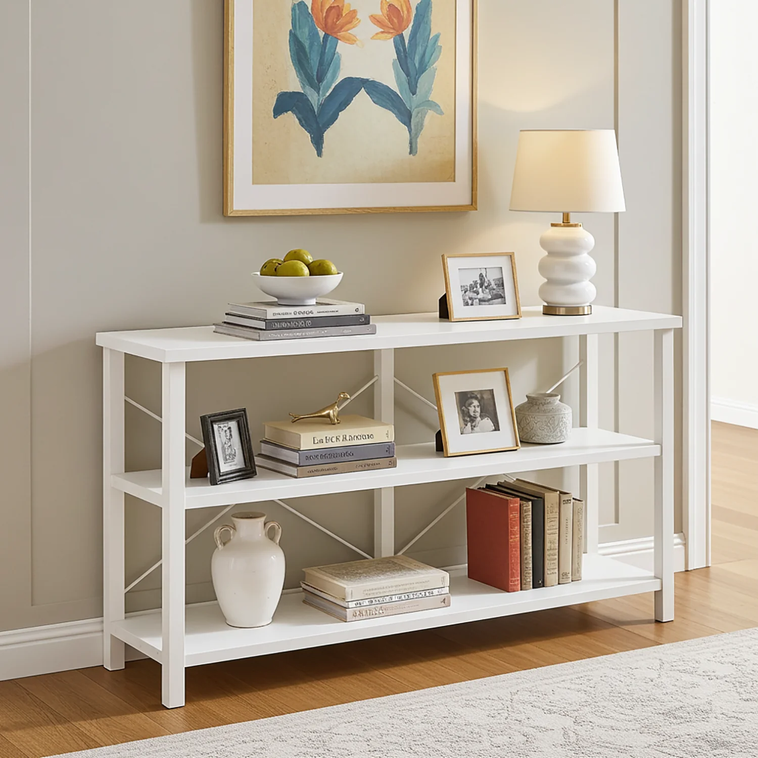 Serenity Industrial Console Table Bookcase TV Stand Storage Shelf Unit (White) - Image 7