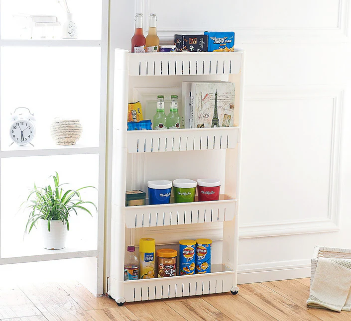 Smart Space 4 Level Side Bottle Storage Shelf with Wheels - Image 10