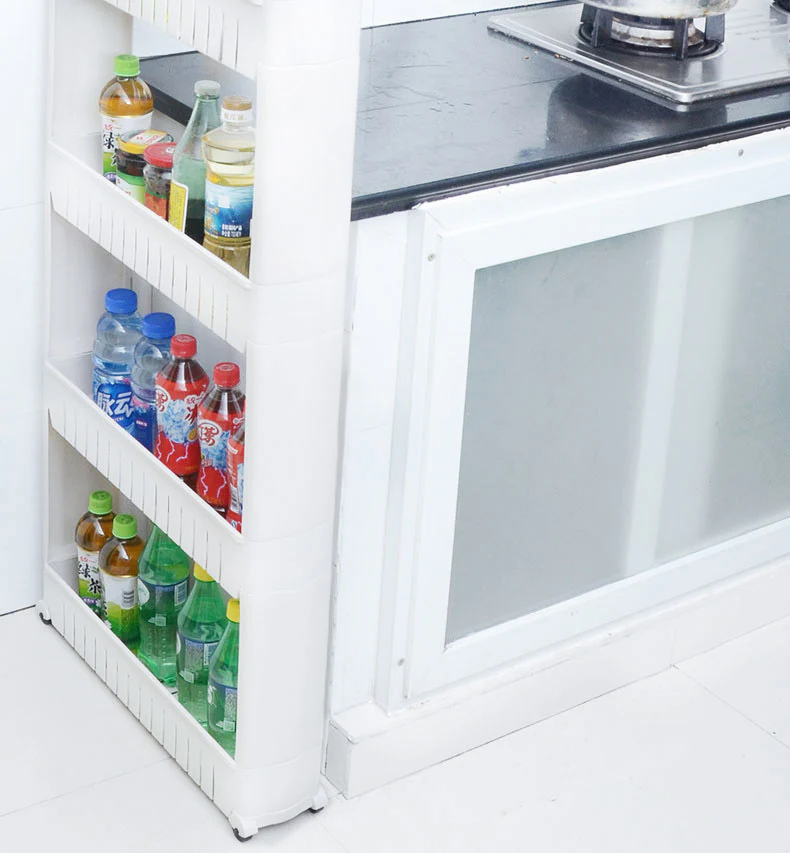 Smart Space 4 Level Side Bottle Storage Shelf with Wheels - Image 11