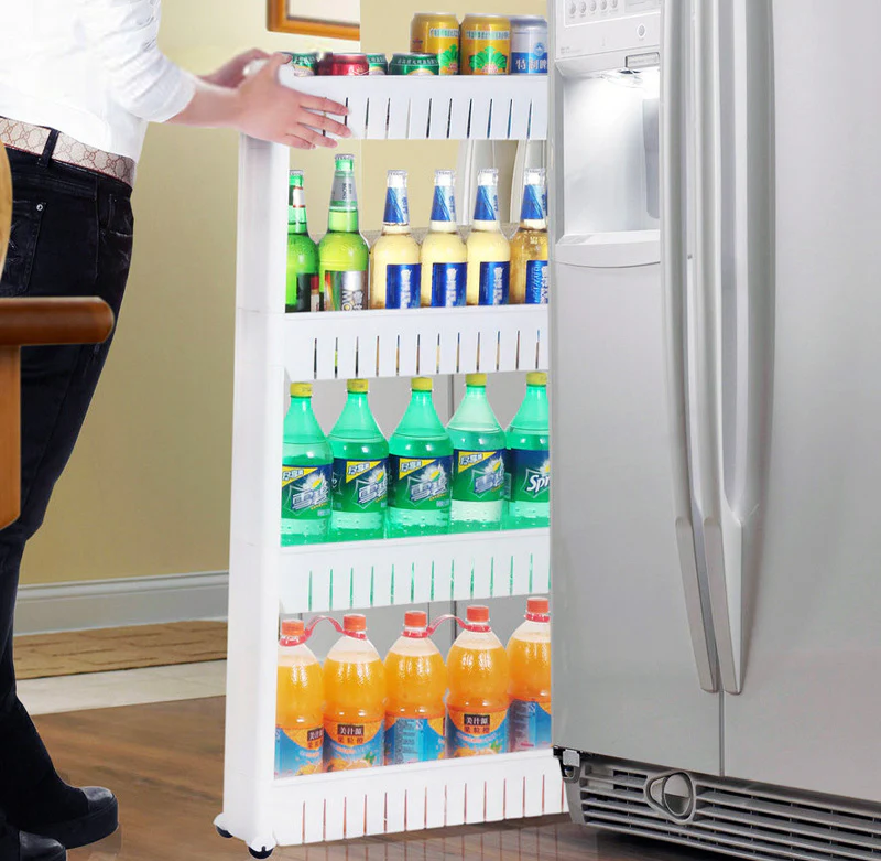 Smart Space 4 Level Side Bottle Storage Shelf with Wheels - Image 13