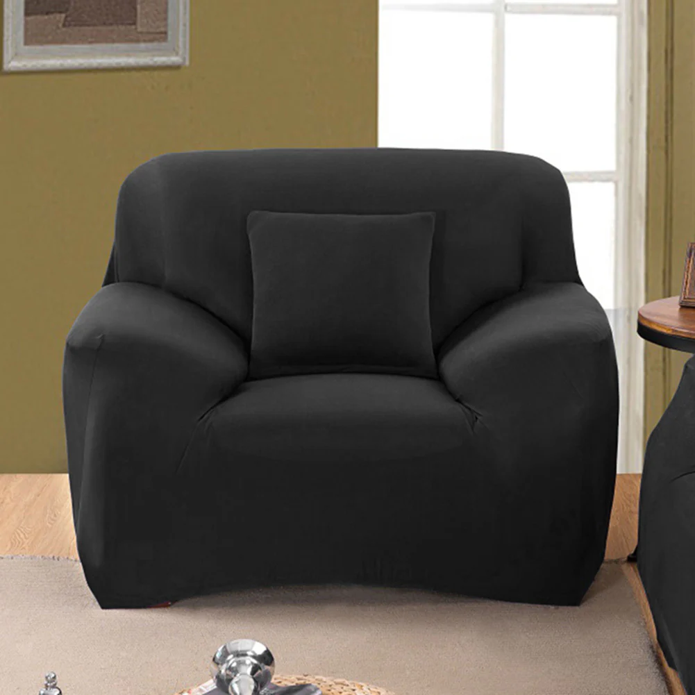 Sofa Cover Stretch Set: Lounge Couch & Cushion Protector (Black, Single Seater) - Image 10