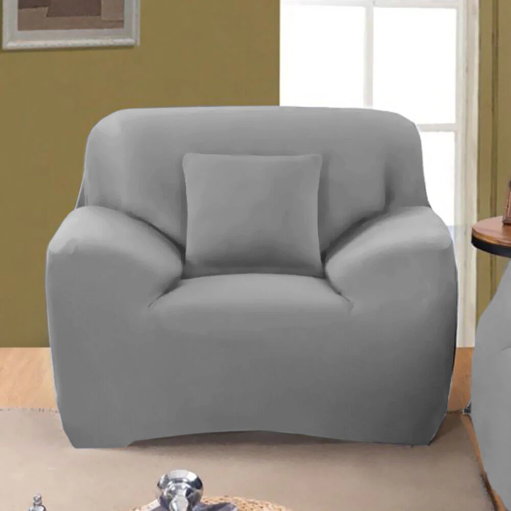 Sofa Cover Stretch Set: Lounge Couch & Cushion Protector (Grey, Single Seater) - Image 12