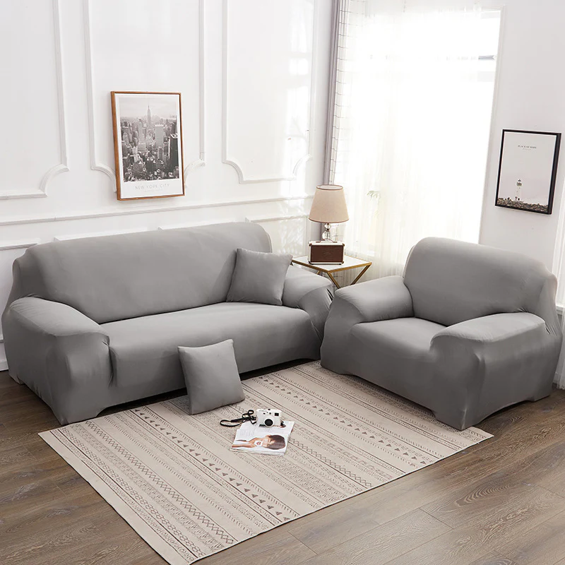 Sofa Cover Stretch Set: Lounge Couch & Cushion Protector (Grey, Single Seater) - Image 7