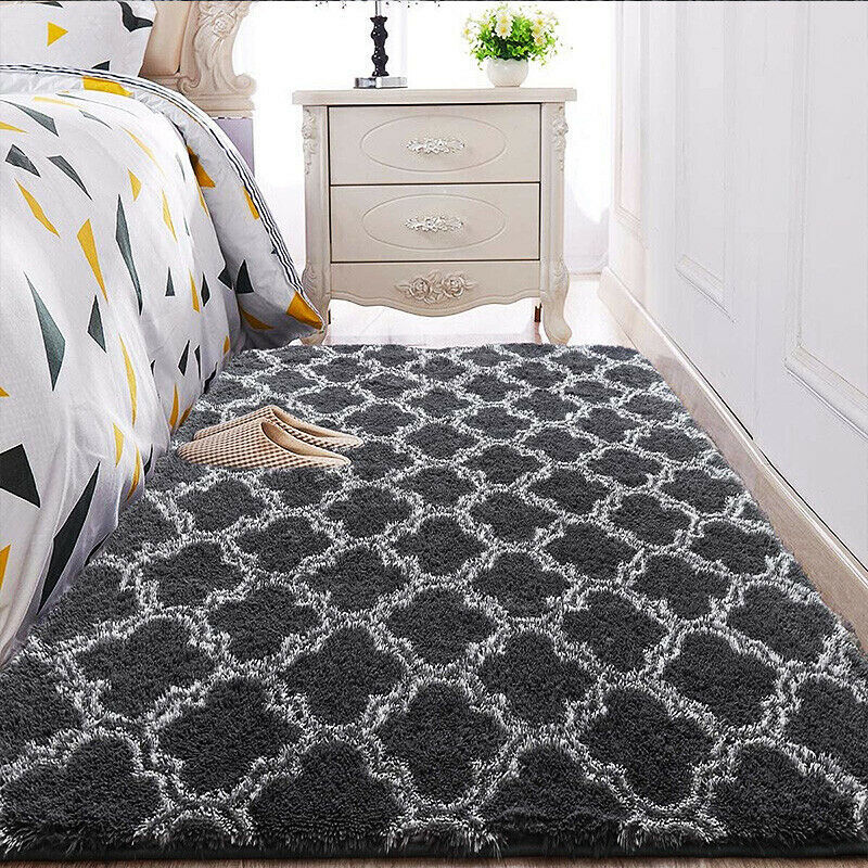 Soft Bedroom/Living Room Comfortable Shag Rug (200 x 140, Black Lattice) - Image 18