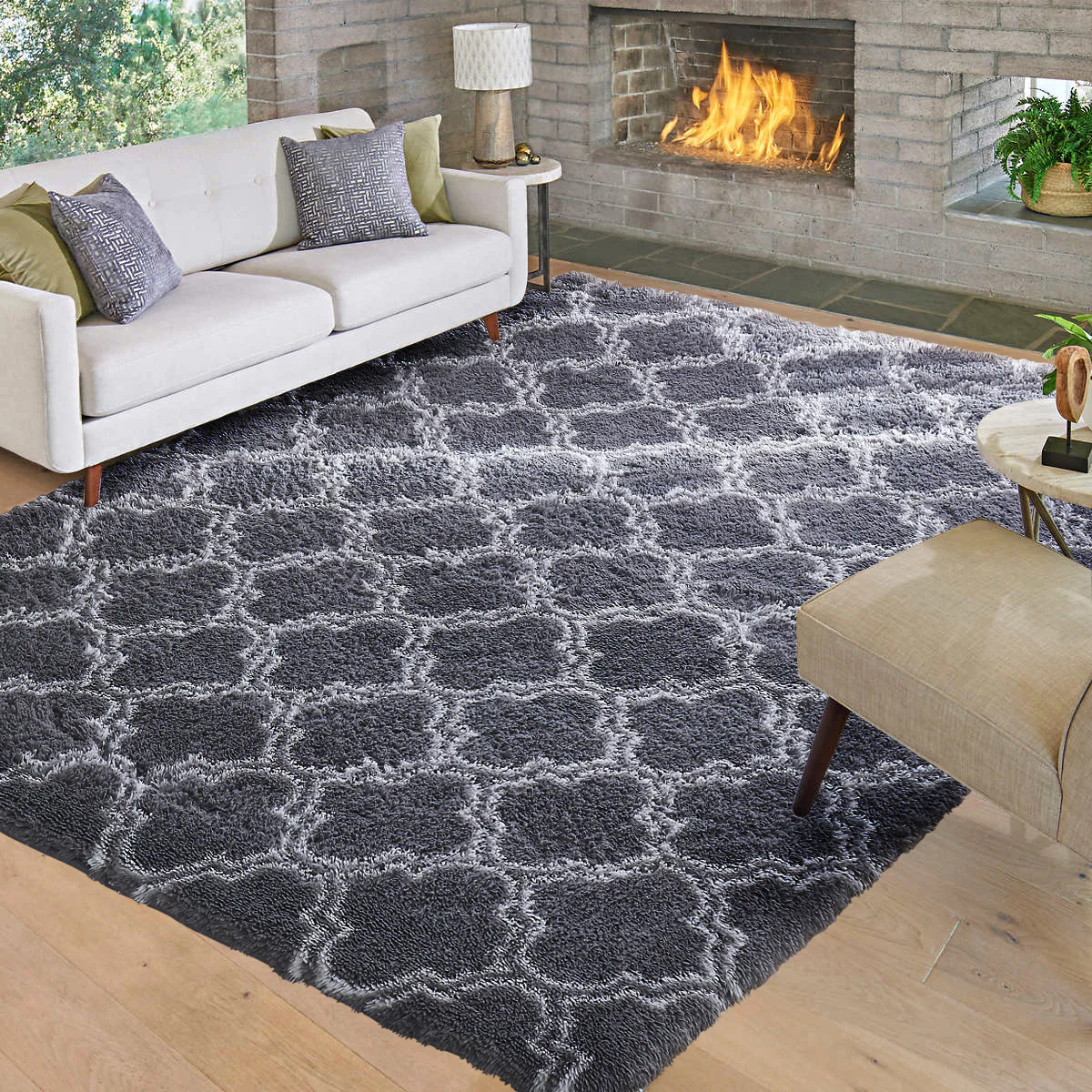 Soft Bedroom/Living Room Comfortable Shag Rug (200 x 140, Black Lattice) - Image 2