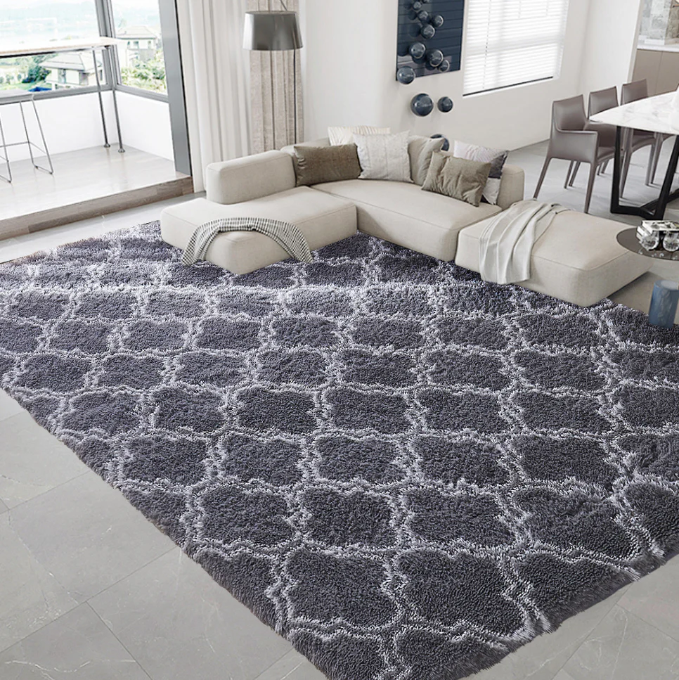 Soft Bedroom/Living Room Comfortable Shag Rug (200 x 140, Black Lattice) - Image 22