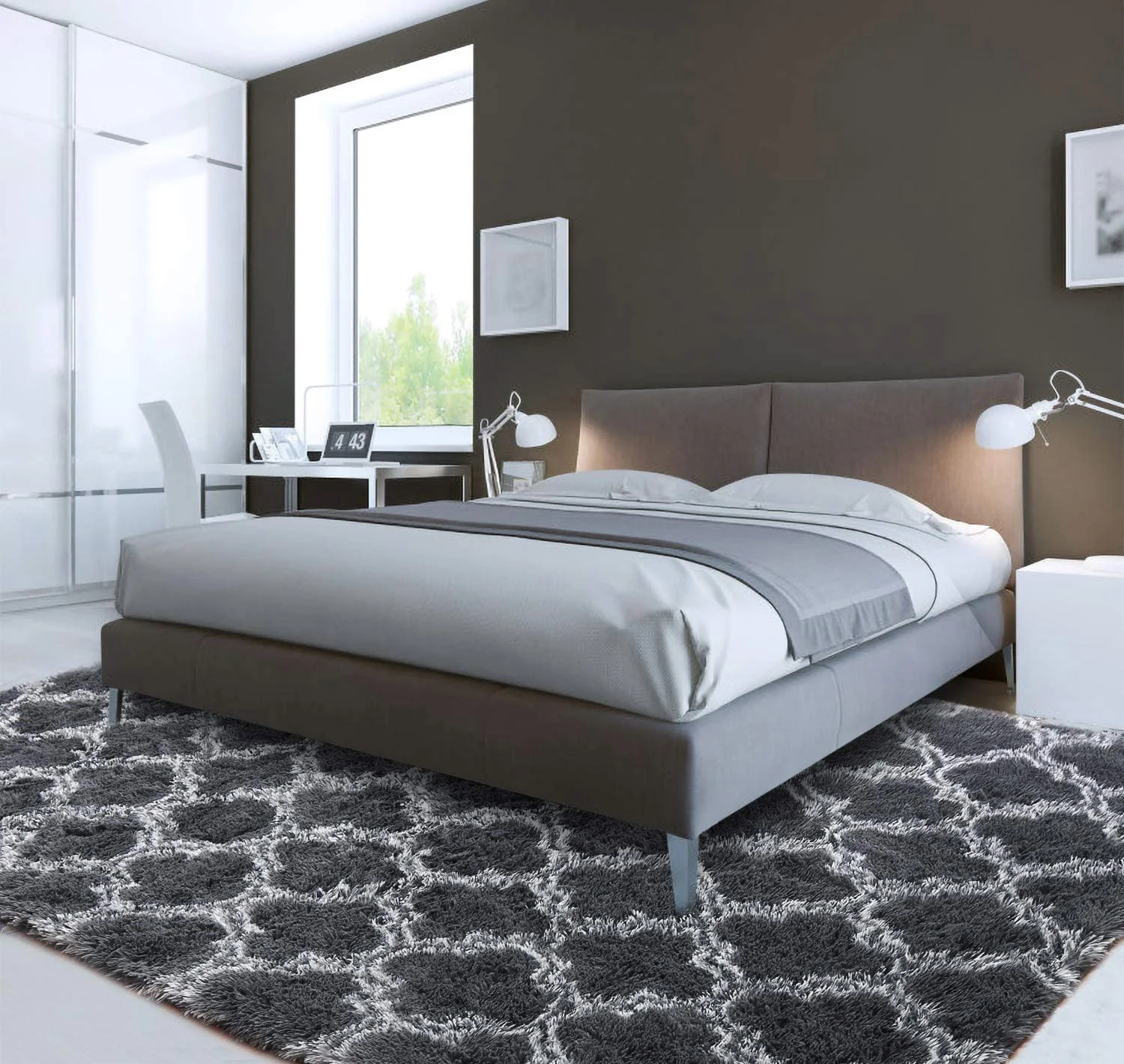 Soft Bedroom/Living Room Comfortable Shag Rug (200 x 140, Black Lattice) - Image 3