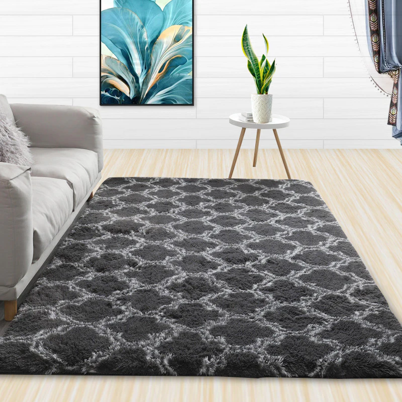 Soft Bedroom/Living Room Comfortable Shag Rug (200 x 140, Black Lattice) - Image 4