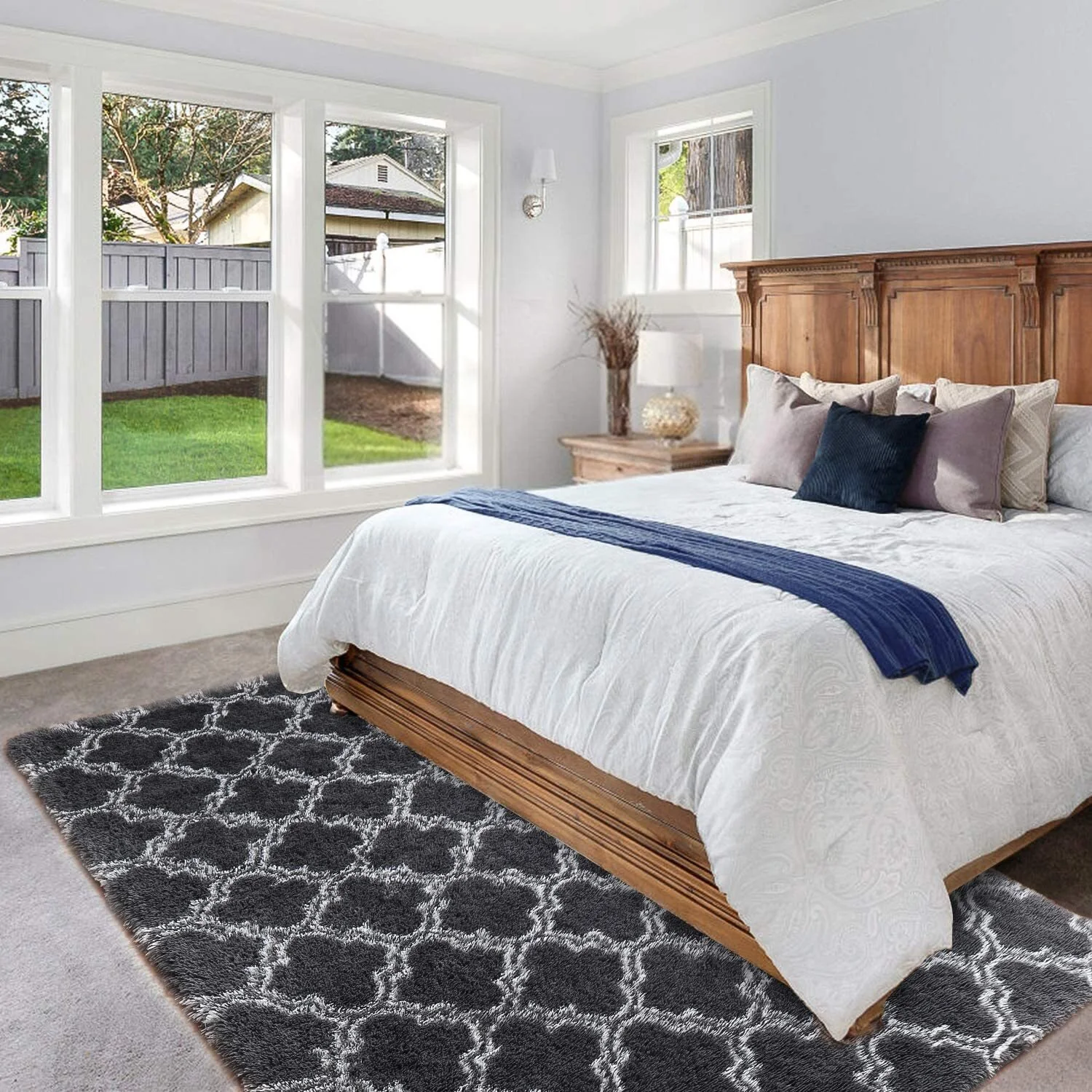 Soft Bedroom/Living Room Comfortable Shag Rug (200 x 140, Black Lattice) - Image 9