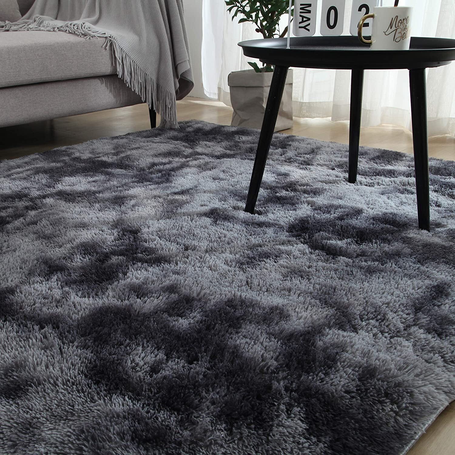 Soft Bedroom/Living Room Comfortable Shag Rug (200 x 140, Charcoal & Grey) - Image 13