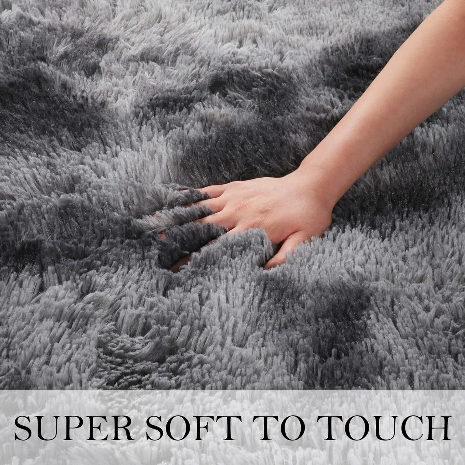 Soft Bedroom/Living Room Comfortable Shag Rug (200 x 140, Charcoal & Grey) - Image 15