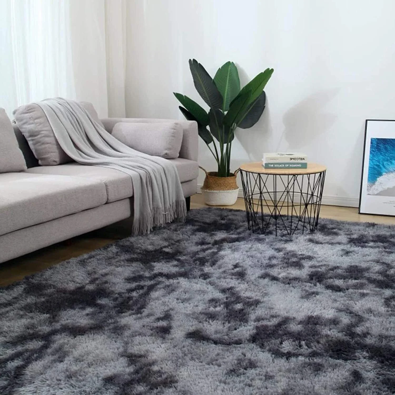 Soft Bedroom/Living Room Comfortable Shag Rug (200 x 140, Charcoal & Grey) - Image 2