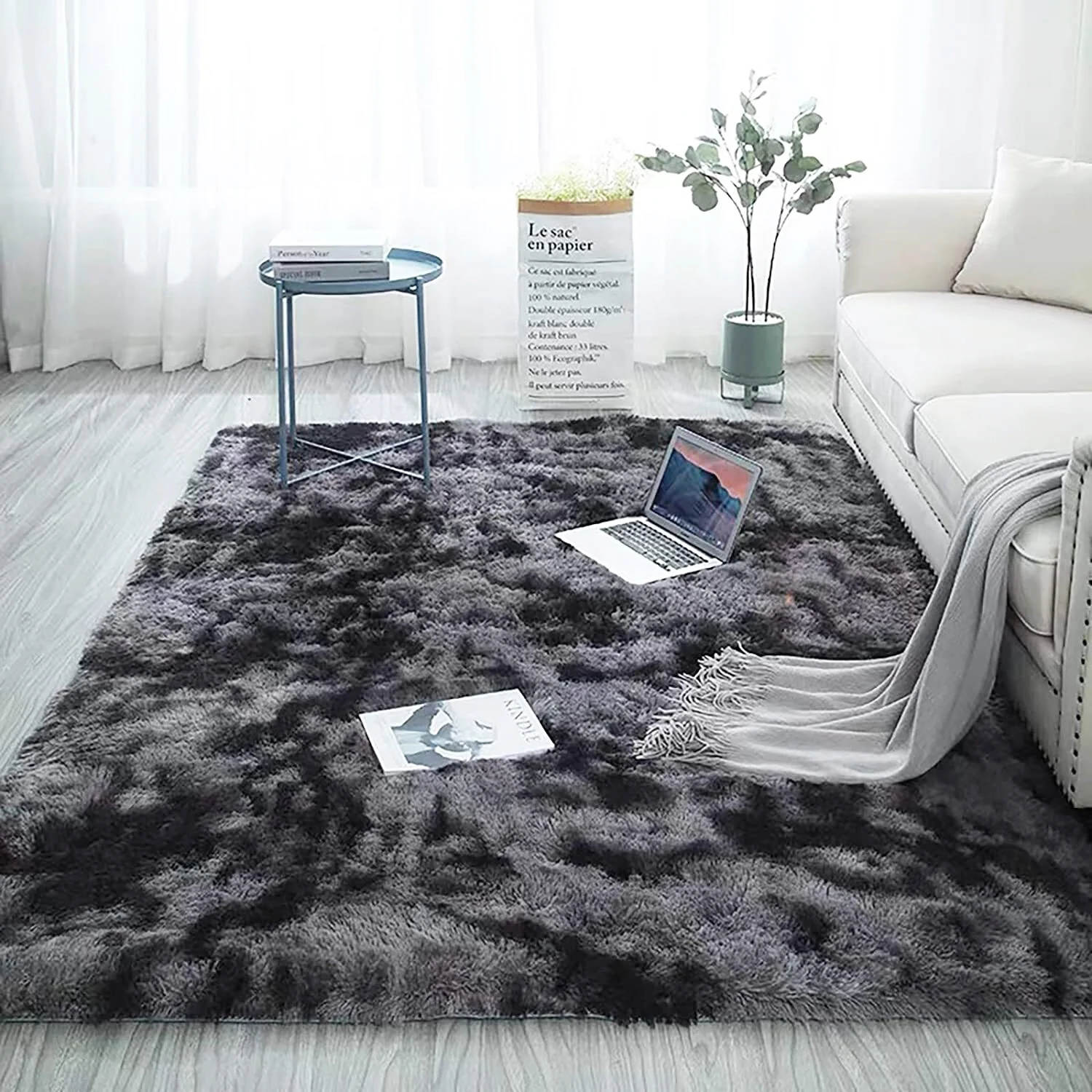 Soft Bedroom/Living Room Comfortable Shag Rug (200 x 140, Charcoal & Grey) - Image 24
