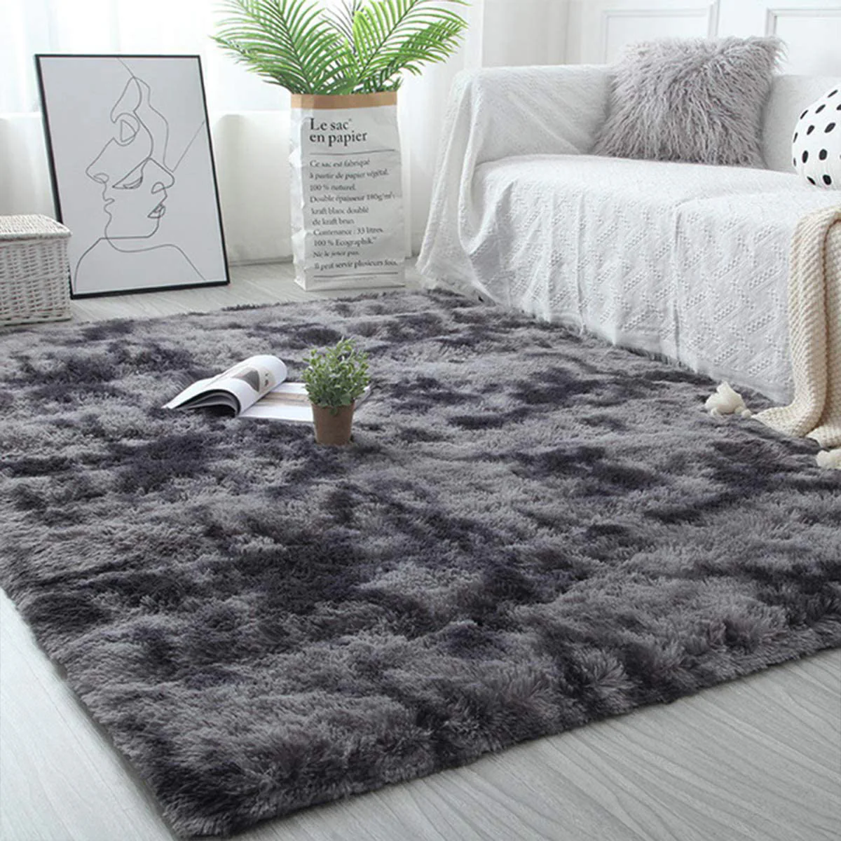 Soft Bedroom/Living Room Comfortable Shag Rug (200 x 140, Charcoal & Grey) - Image 4