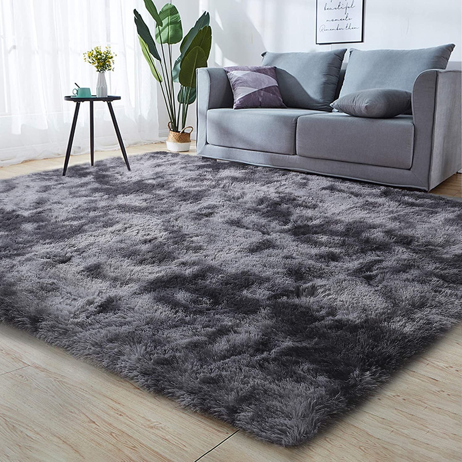 Soft Bedroom/Living Room Comfortable Shag Rug (200 x 140, Charcoal & Grey) - Image 5