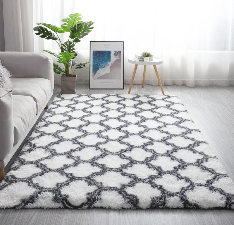 Soft Bedroom/Living Room Comfortable Shag Rug (200 x 140, White Lattice) - Image 12