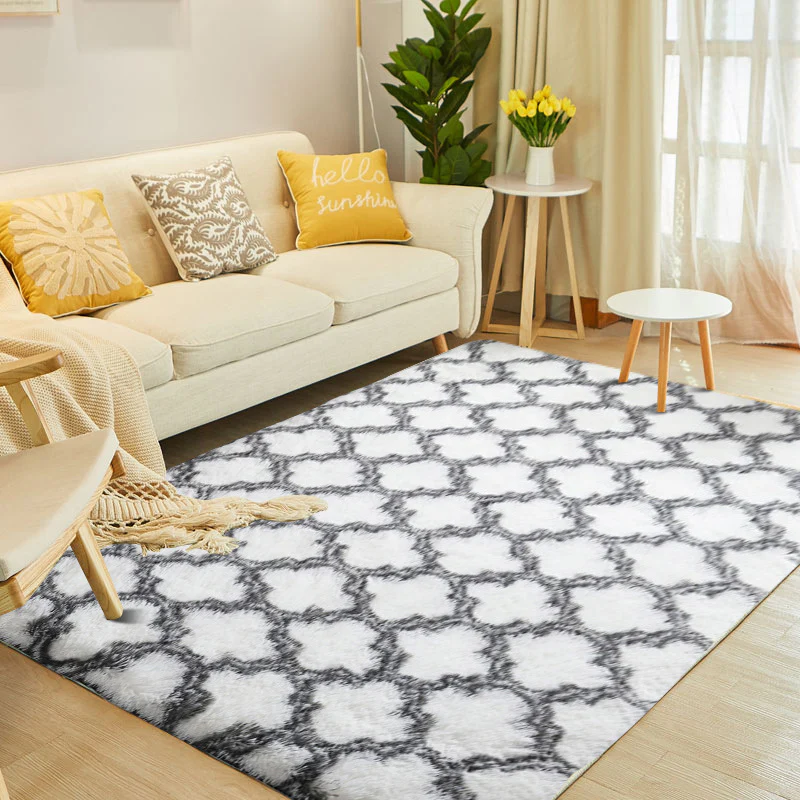 Soft Bedroom/Living Room Comfortable Shag Rug (200 x 140, White Lattice) - Image 13