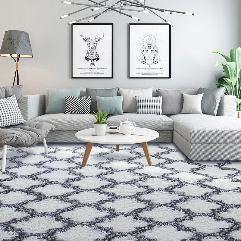 Soft Bedroom/Living Room Comfortable Shag Rug (200 x 140, White Lattice) - Image 14