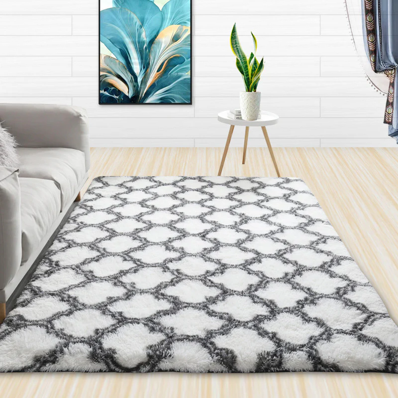 Soft Bedroom/Living Room Comfortable Shag Rug (200 x 140, White Lattice) - Image 16