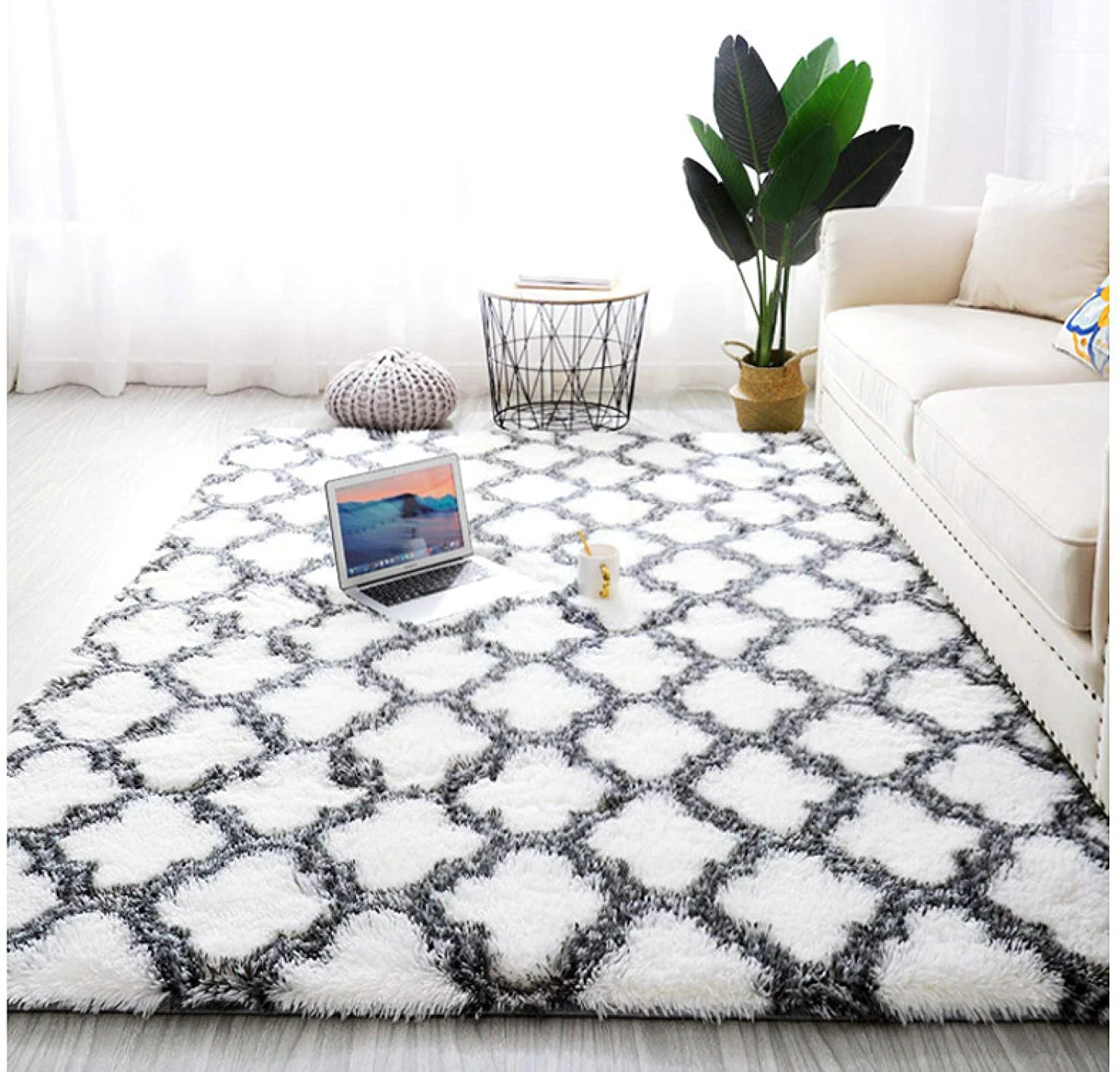 Soft Bedroom/Living Room Comfortable Shag Rug (200 x 140, White Lattice) - Image 17