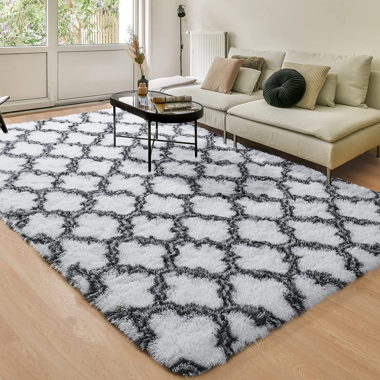 Soft Bedroom/Living Room Comfortable Shag Rug (200 x 140, White Lattice) - Image 2