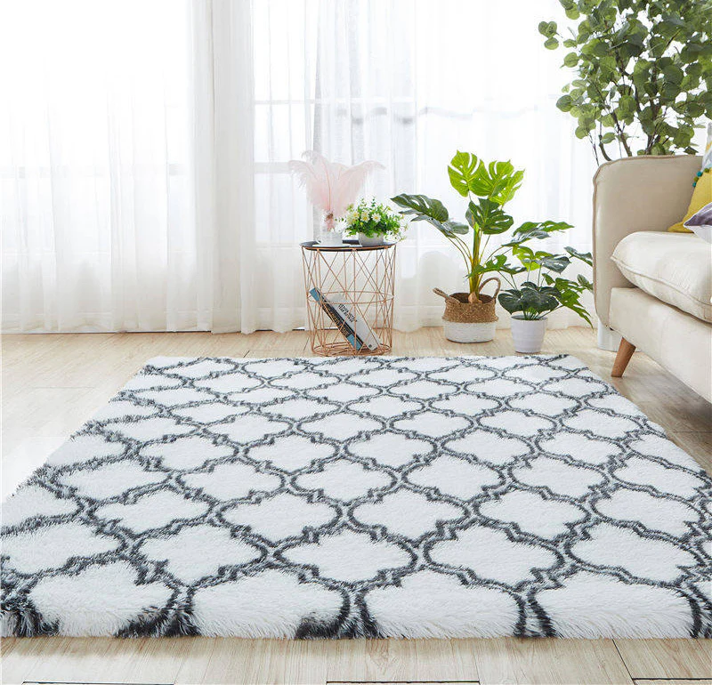 Soft Bedroom/Living Room Comfortable Shag Rug (200 x 140, White Lattice) - Image 5
