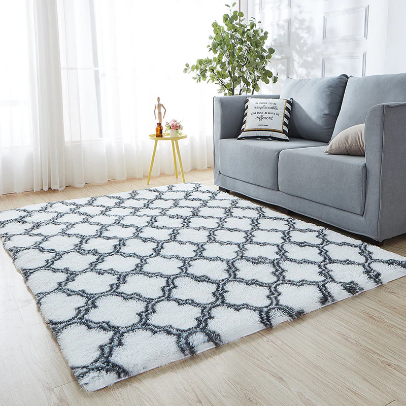Soft Bedroom/Living Room Comfortable Shag Rug (200 x 140, White Lattice) - Image 9