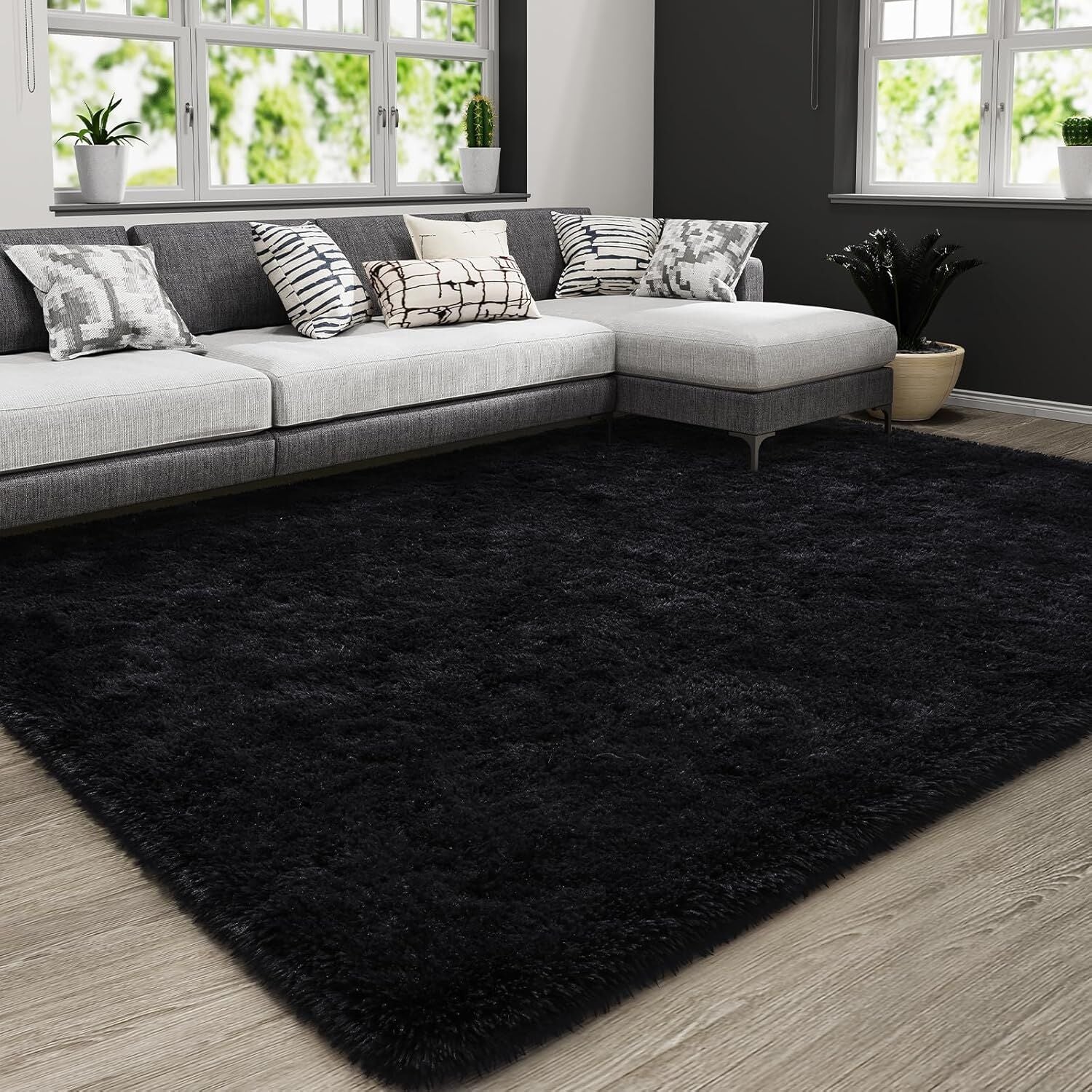 Soft Shag Rug Carpet Mat (Black, 160 x 120) - Image 8