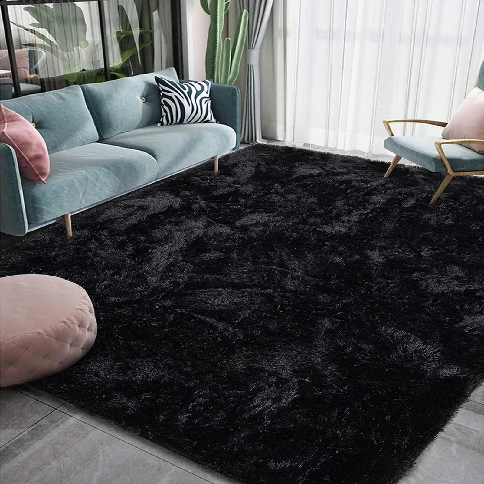 Soft Shag Rug Carpet Mat (Black, 160 x 120) - Image 9