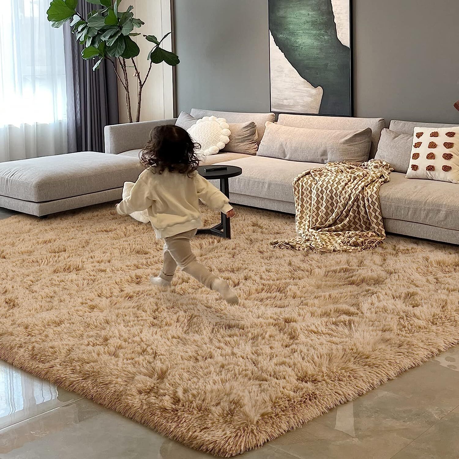 Soft Shag Rug Carpet Mat (Caramel, 160 x 120) - Image 8