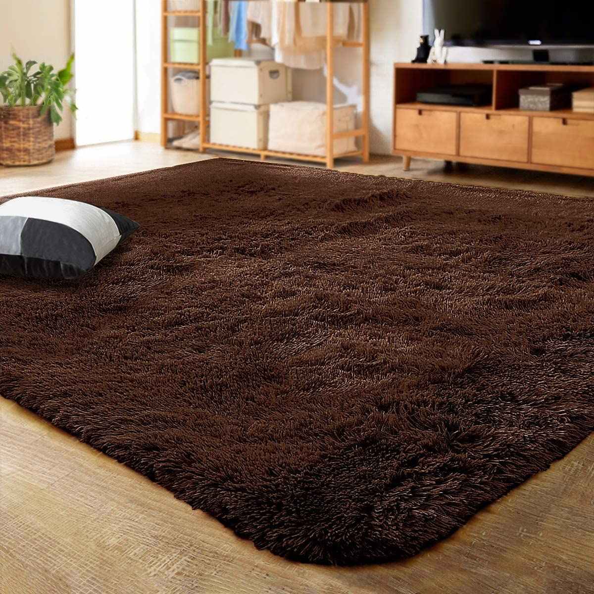 Soft Shag Rug Carpet Mat (Chocolate, 160 x 120) - Image 12