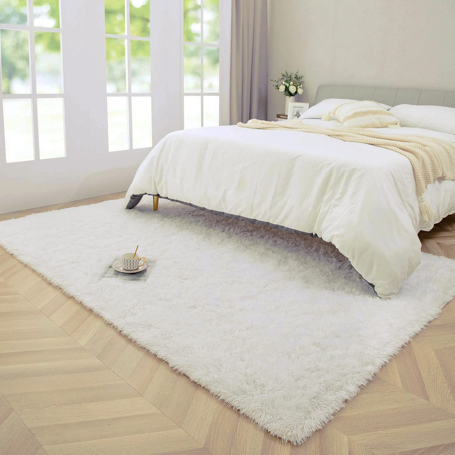 Soft Shag Rug Carpet Mat (Cream White, 160 x 120) - Image 15