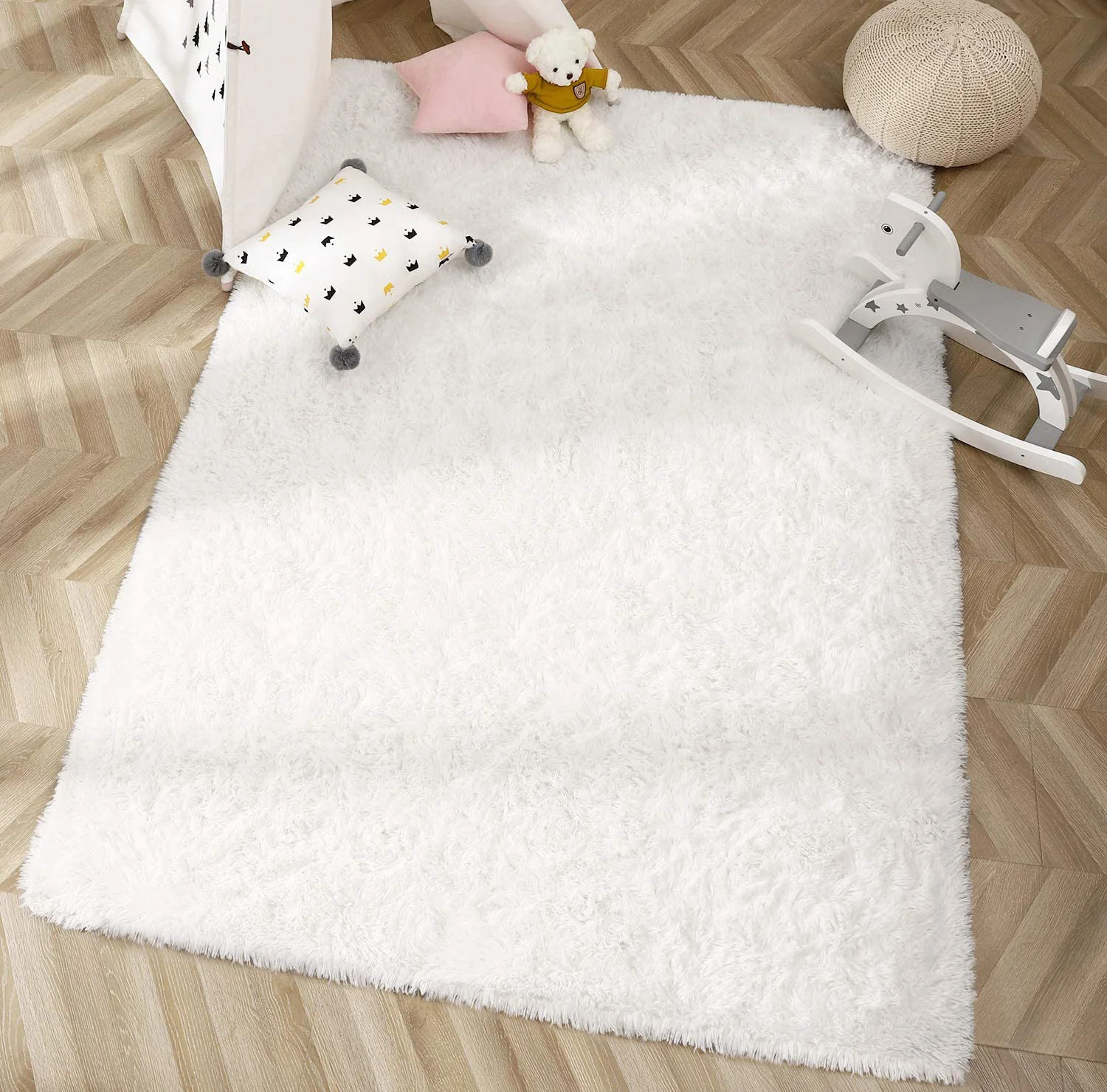 Soft Shag Rug Carpet Mat (Cream White, 160 x 120) - Image 5