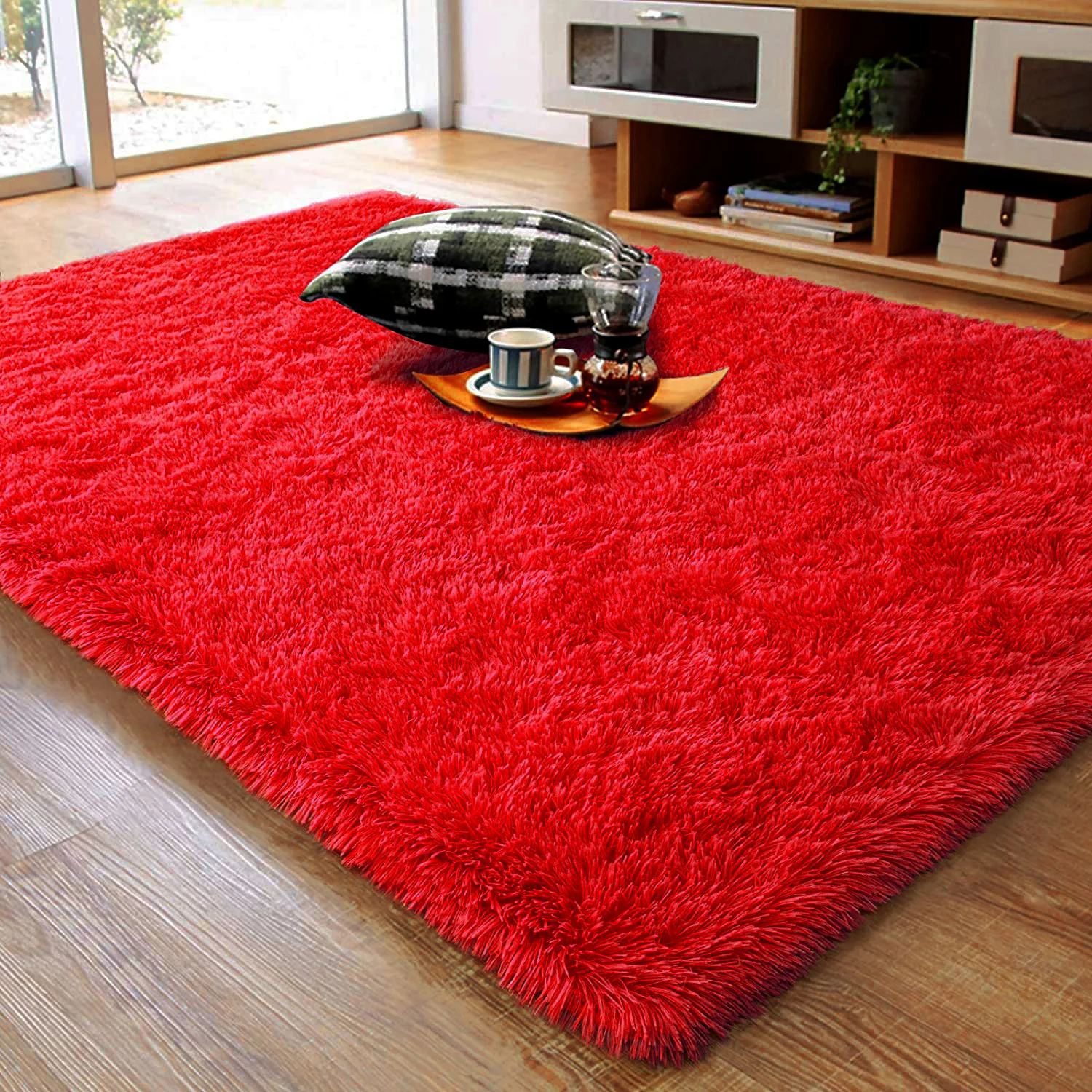 Soft Shag Rug Carpet Mat (Red, 160 x 120) - Image 4