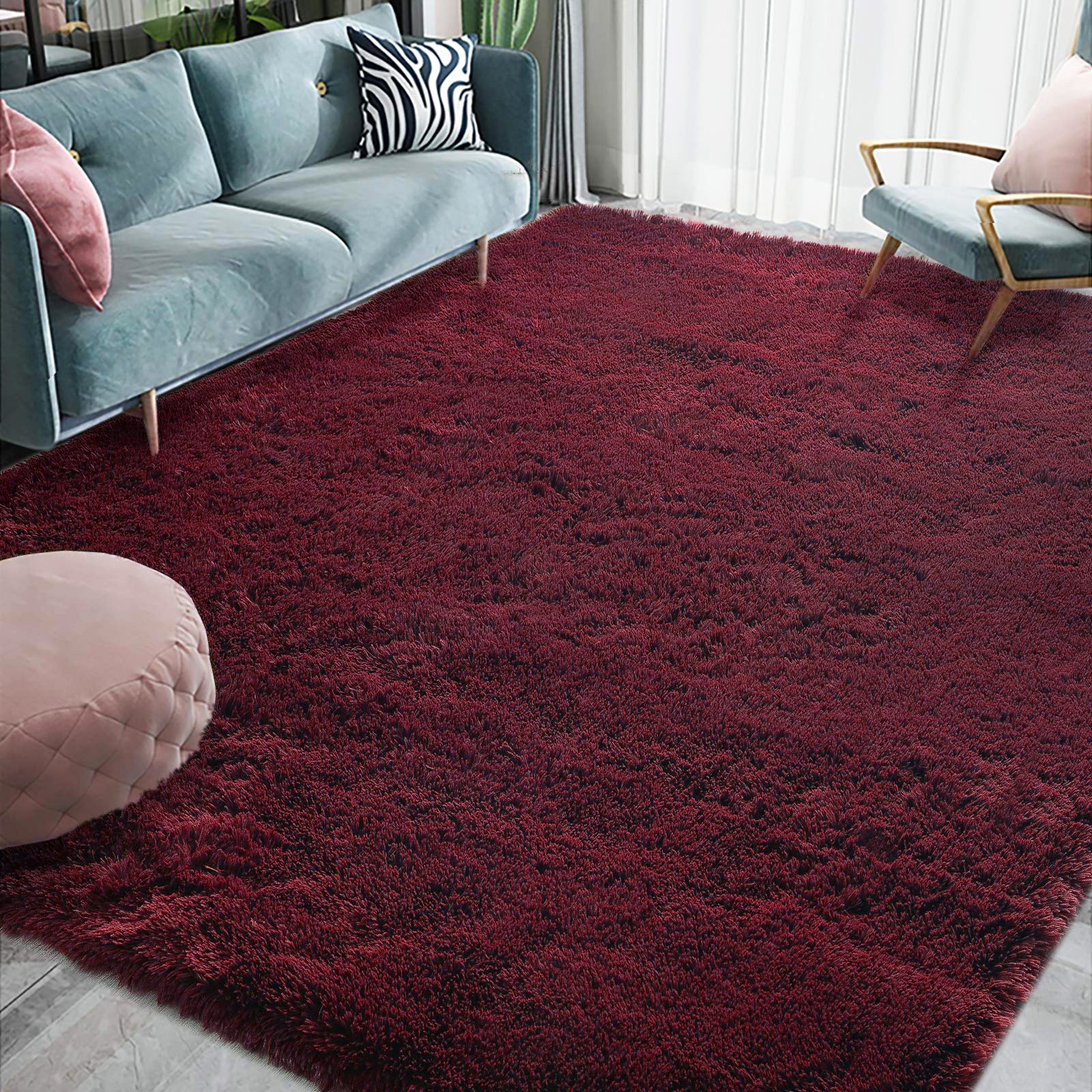 Soft Shag Rug Carpet Mat (Wine, 160 x 120) - Image 15
