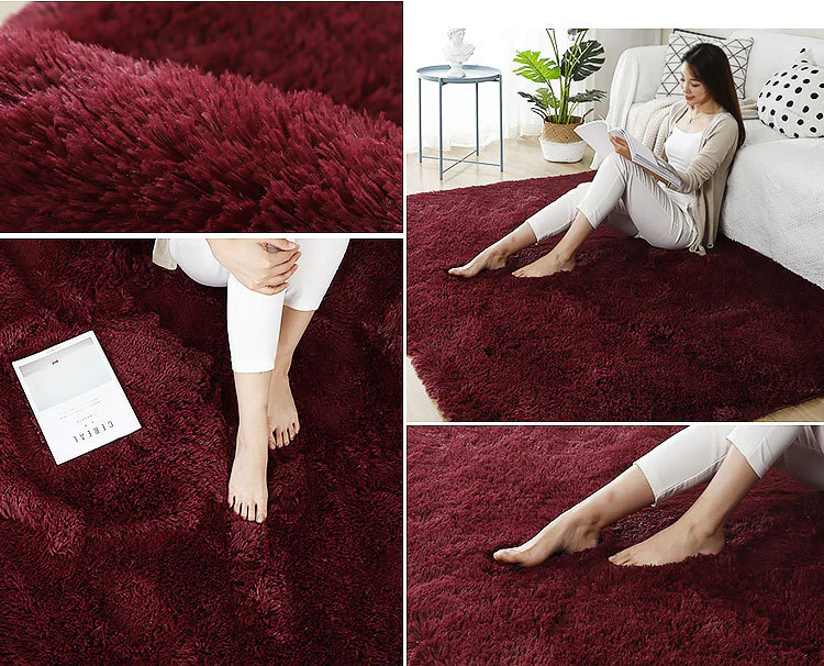 Soft Shag Rug Carpet Mat (Wine, 160 x 120) - Image 5
