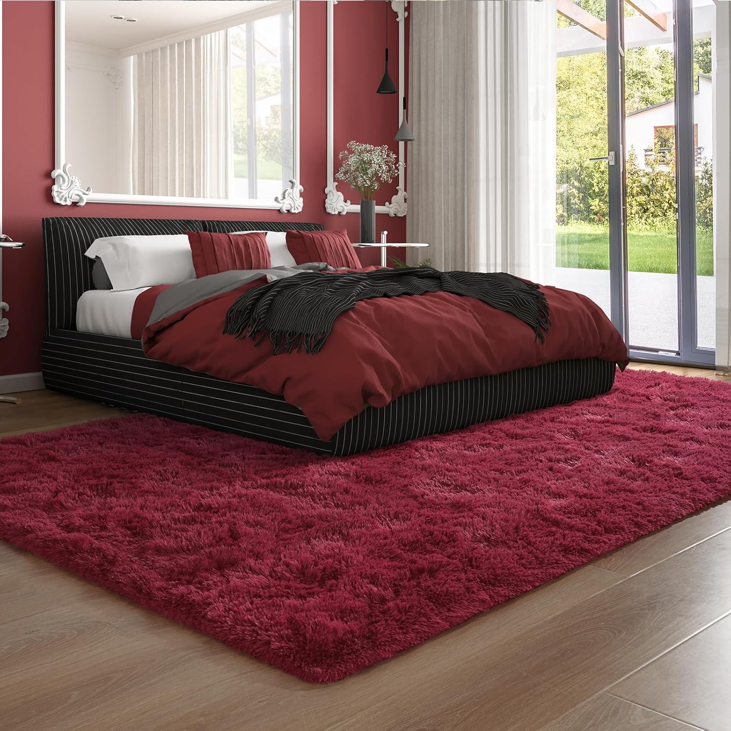 Soft Shag Rug Carpet Mat (Wine, 160 x 120) - Image 9