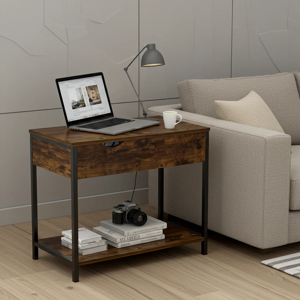 Solara Rustic Versatile Side Console Table Desk with Drawer & Shelf - Image 13