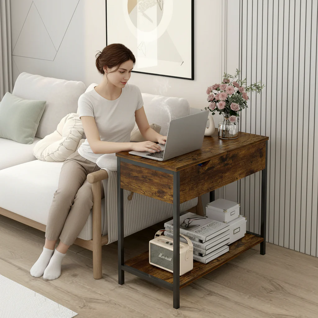 Solara Rustic Versatile Side Console Table Desk with Drawer & Shelf - Image 4