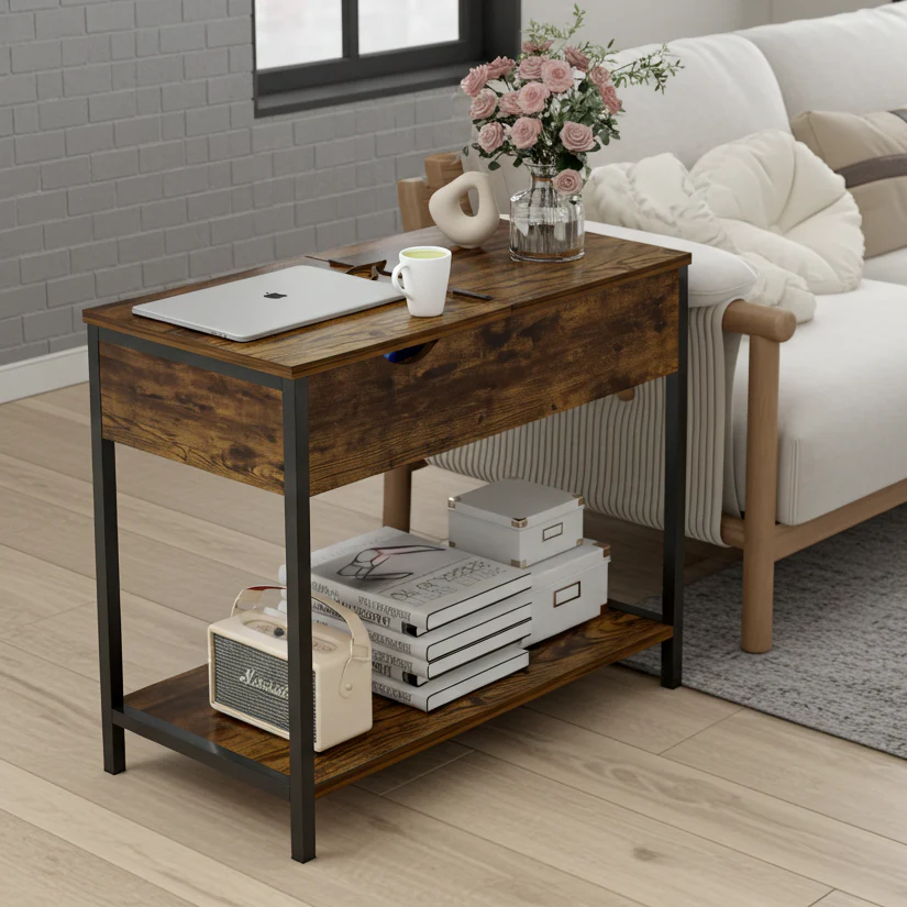 Solara Rustic Versatile Side Console Table Desk with Drawer & Shelf - Image 6