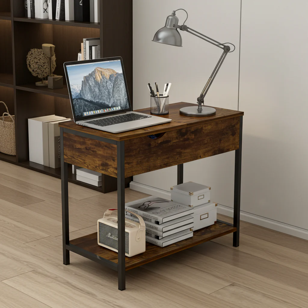 Solara Rustic Versatile Side Console Table Desk with Drawer & Shelf - Image 9