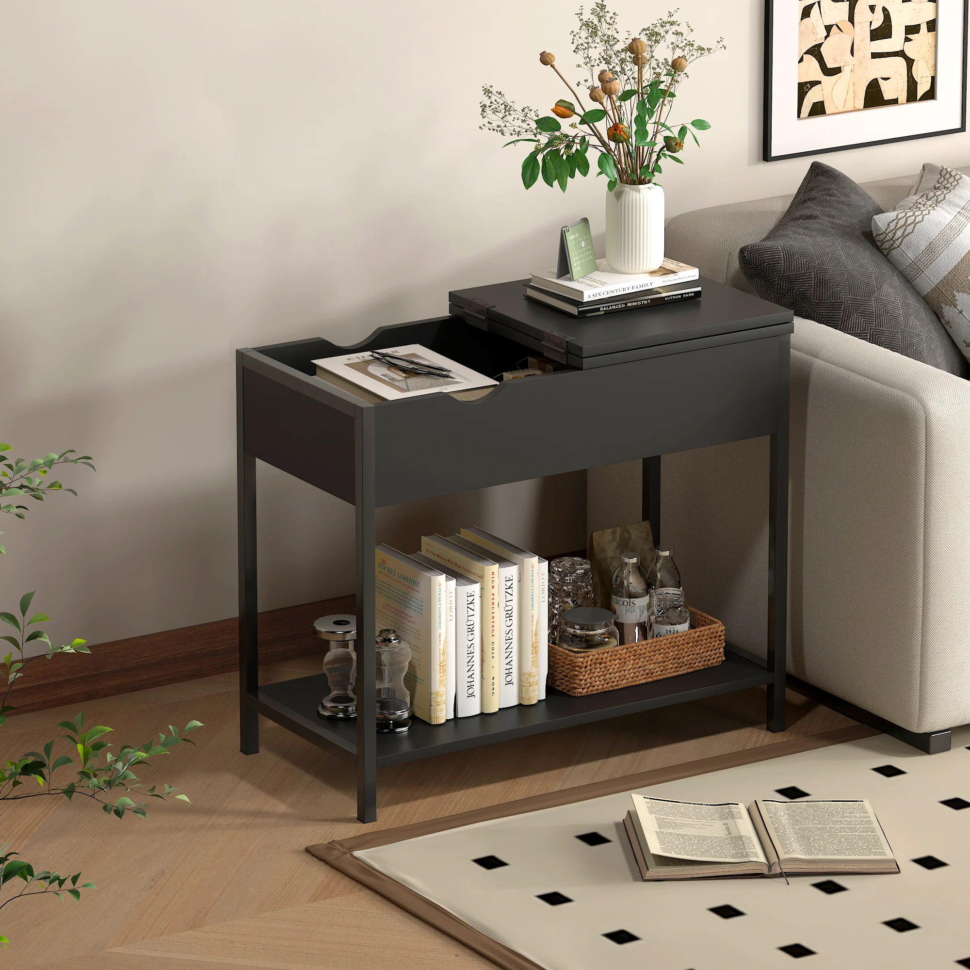Solara Versatile Side Console Table Desk with Drawer & Shelf (Black) - Image 10