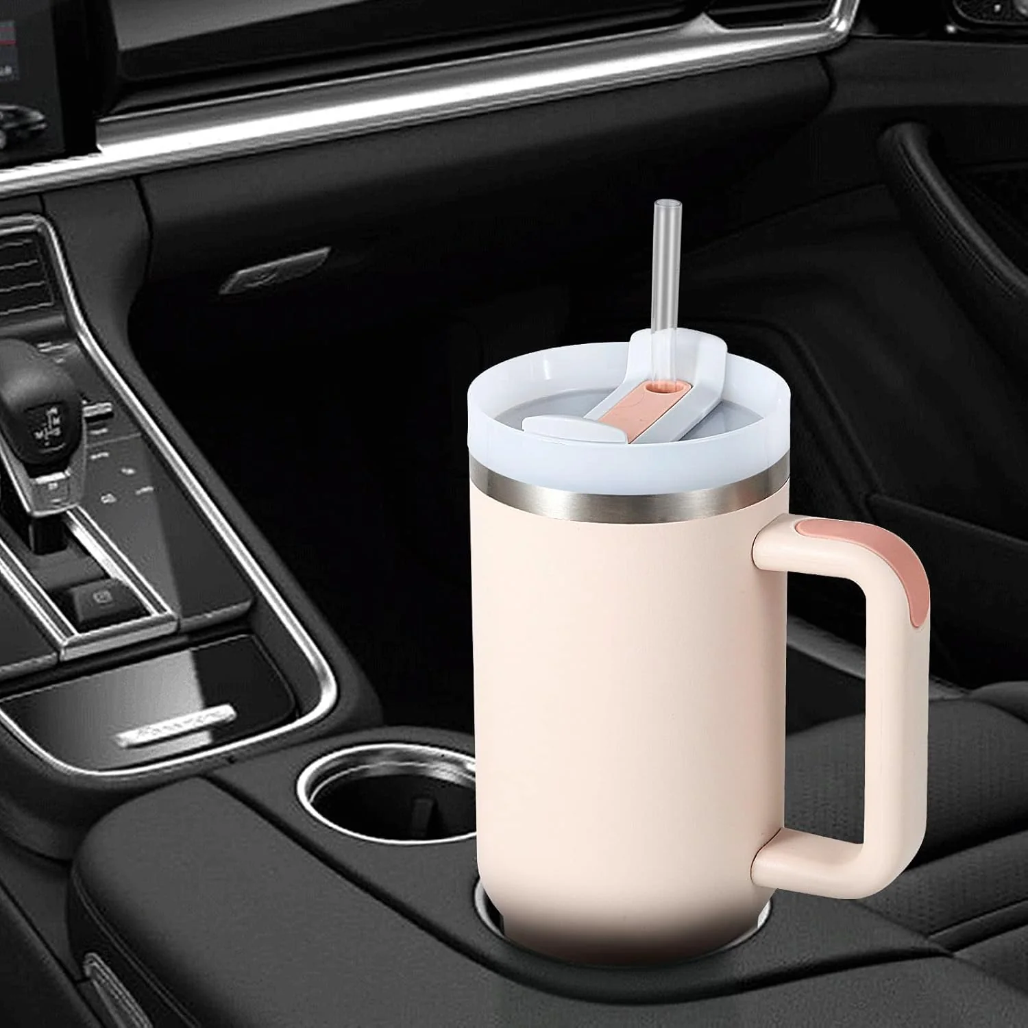 Stainless Steel Insulated Tumbler with Handle Straw Travel Mug (30oz, Rose Quartz) - Image 10