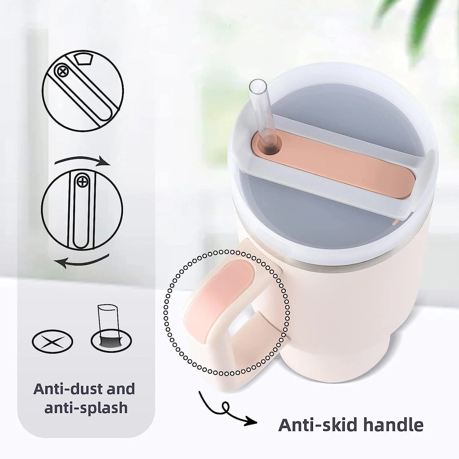 Stainless Steel Insulated Tumbler with Handle Straw Travel Mug (30oz, Rose Quartz) - Image 11
