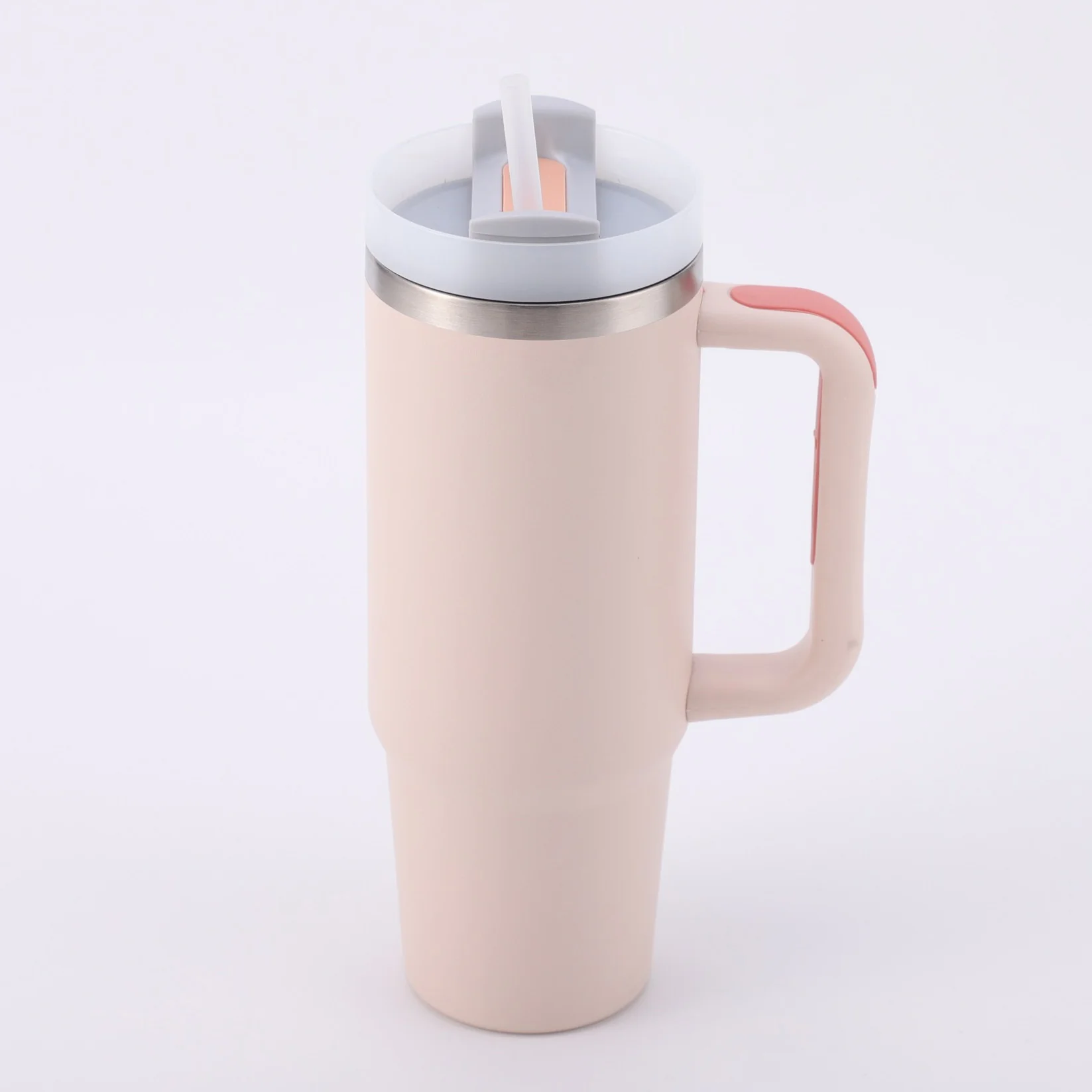 Stainless Steel Insulated Tumbler with Handle Straw Travel Mug (30oz, Rose Quartz) - Image 2