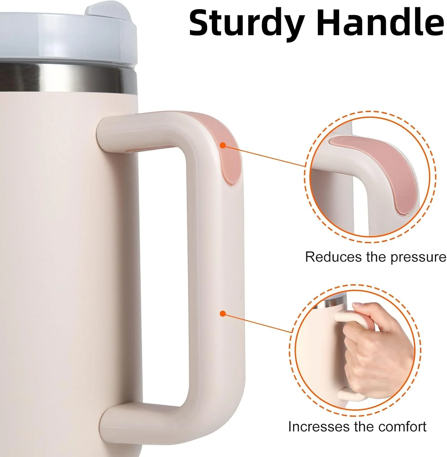 Stainless Steel Insulated Tumbler with Handle Straw Travel Mug (30oz, Rose Quartz) - Image 5