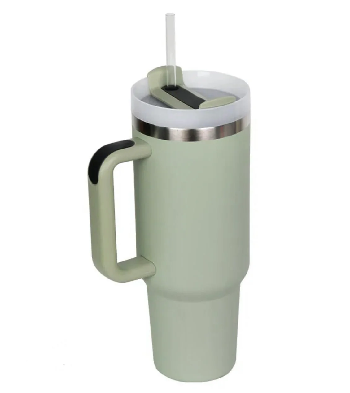 Stainless Steel Insulated Tumbler with Handle Straw Travel Mug (30oz, Eucalyptus Sage) - Image 3