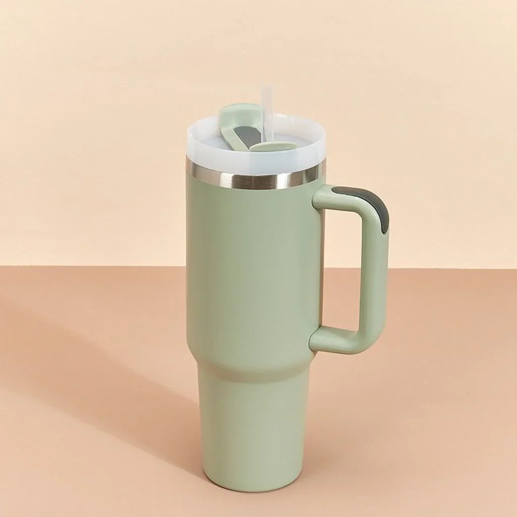 Stainless Steel Insulated Tumbler with Handle Straw Travel Mug (30oz, Eucalyptus Sage) - Image 5