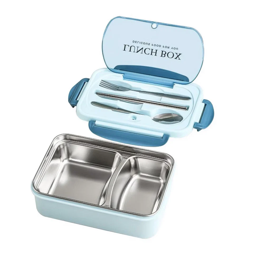 Stainless Steel Leakproof Lunch Bento Box with Compartments and Cutlery - Blue - Image 11